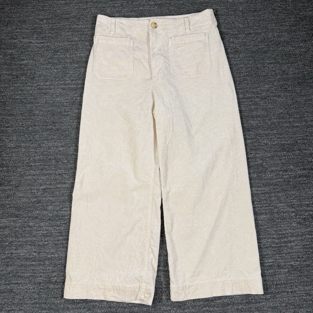 Anthropologie Maeve The Colette Wide Leg Corduroy Pants Women 32 Cream Crop